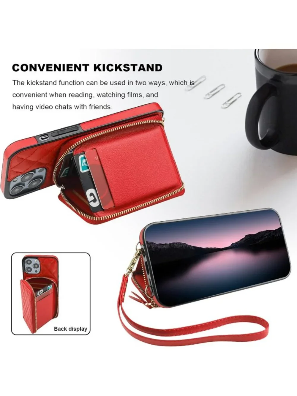 Stylish Red Crossbody Wallet Case & Card Holder for iPhone 14 Pro Max